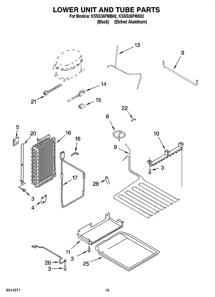 LOWER UNIT AND TUBE PARTS Diagram and Parts List for KSSS36FMX02  KitchenAid Refrigerator