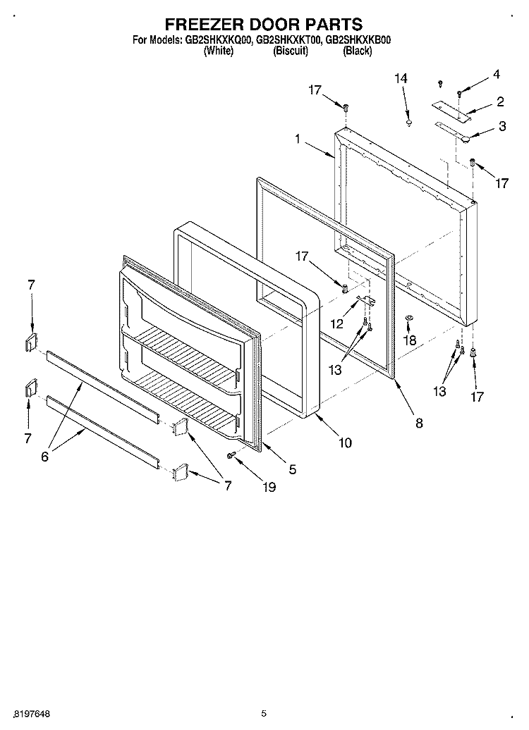 FREEZER DOOR Diagram and Parts List for GB2SHKXKQ00  Whirlpool Refrigerator