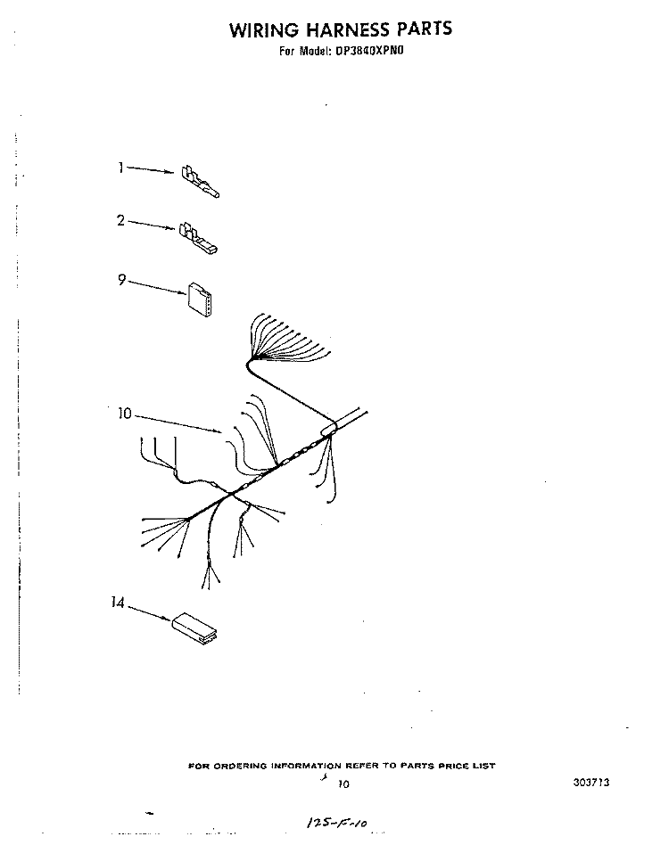WIRING HARNESS Diagram and Parts List for DP3840XPN0  Whirlpool Dishwasher