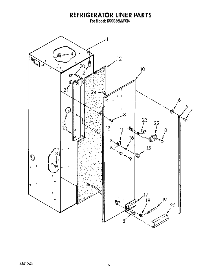 REFRIGERATOR LINER Diagram and Parts List for KSSS36MWX01  KitchenAid Refrigerator