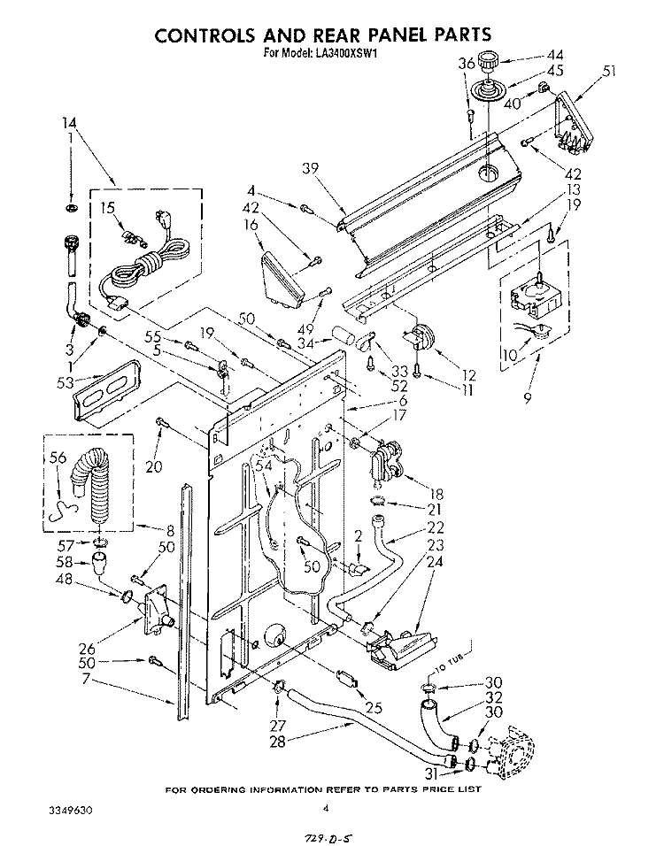 CONTROLS AND REAR PANEL Diagram and Parts List for LA3400XSW1  Whirlpool Washer