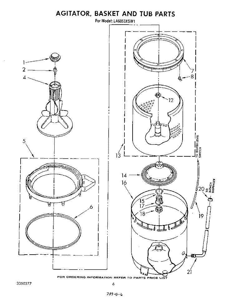 AGITATOR, BASKET AND TUB Diagram and Parts List for LA6053XSW1  Whirlpool Washer