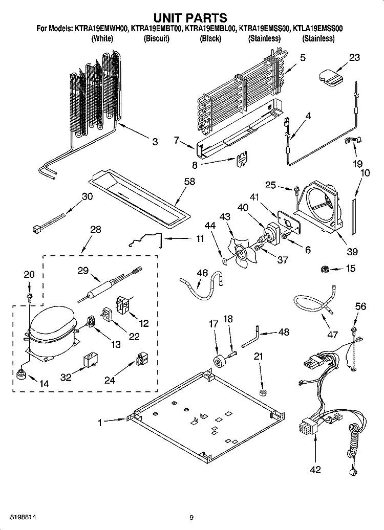 UNIT PARTS Diagram and Parts List for KTRA19EMBL00  KitchenAid Refrigerator