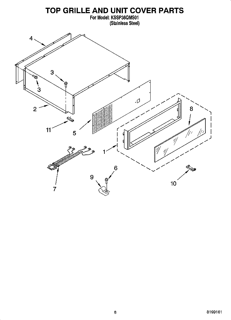 TOP GRILLE AND UNIT COVER PARTS Diagram and Parts List for KSSP36QMS01  KitchenAid Refrigerator