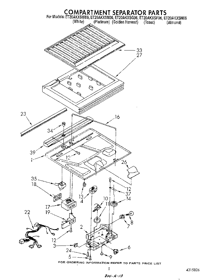 COMPARTMENT SEPARATOR Diagram and Parts List for ET20AKXSW06  Whirlpool Refrigerator