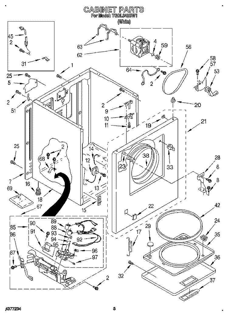 CABINET Diagram and Parts List for TGDL640BW1  Whirlpool Dryer