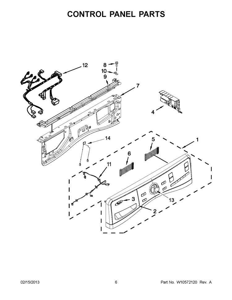 CONTROL PANEL PARTS Diagram and Parts List for WFL98HEBU0  Whirlpool Washer