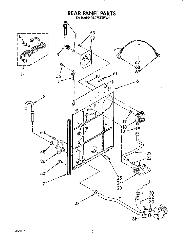 REAR PANEL Diagram and Parts List for CA2751XWW1  Whirlpool Washer
