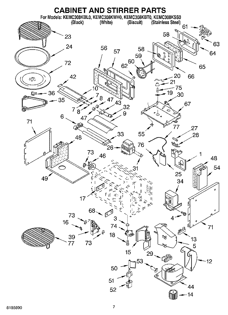 CABINET AND STIRRER Diagram and Parts List for KEMC308KSS0  KitchenAid Microwave Oven Combo