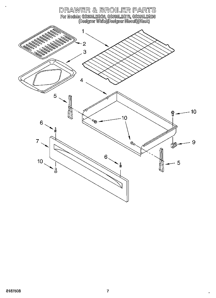 DRAWER & BROILER Diagram and Parts List for GS395LEGT6  Whirlpool Range