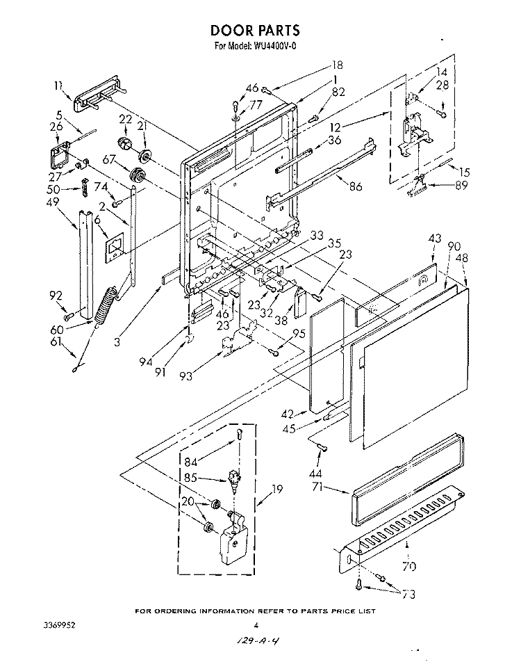 DOOR Diagram and Parts List for WU4400V0  Roper Dishwasher
