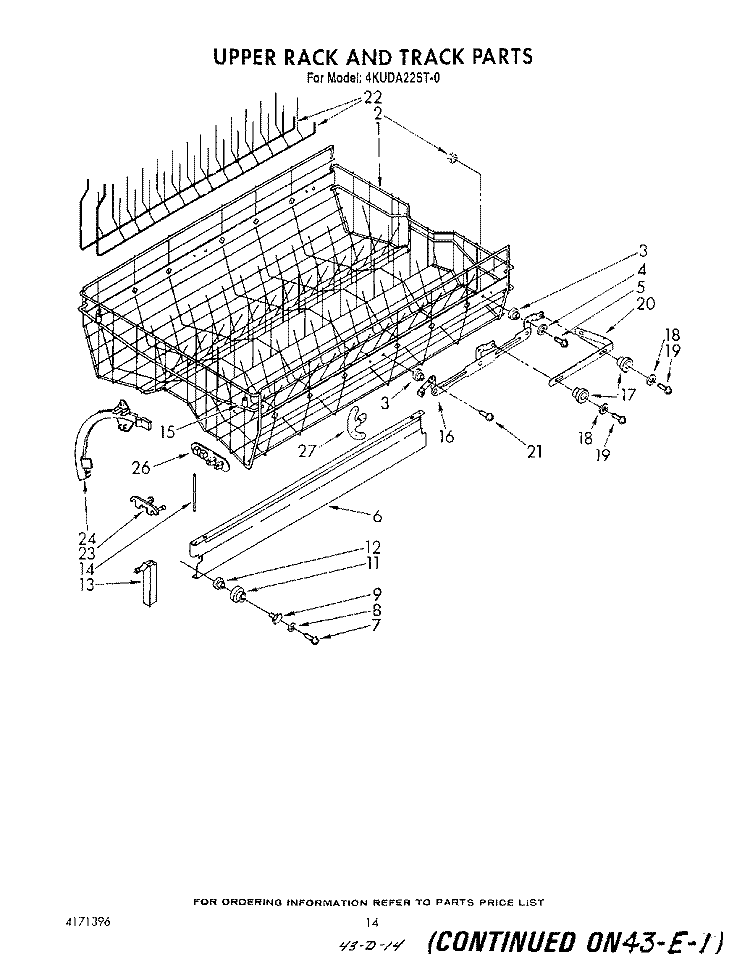 UPPER RACK AND TRACK Diagram and Parts List for 4KUDA22ST0  KitchenAid Dishwasher