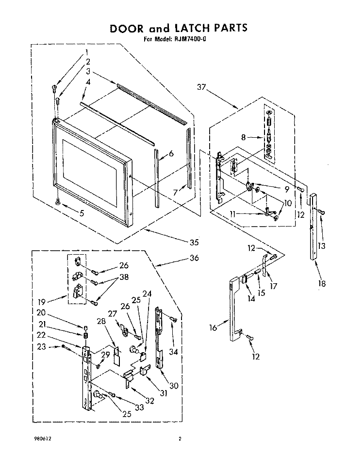 DOOR AND LATCH Diagram and Parts List for RJM74000  Whirlpool Microwave