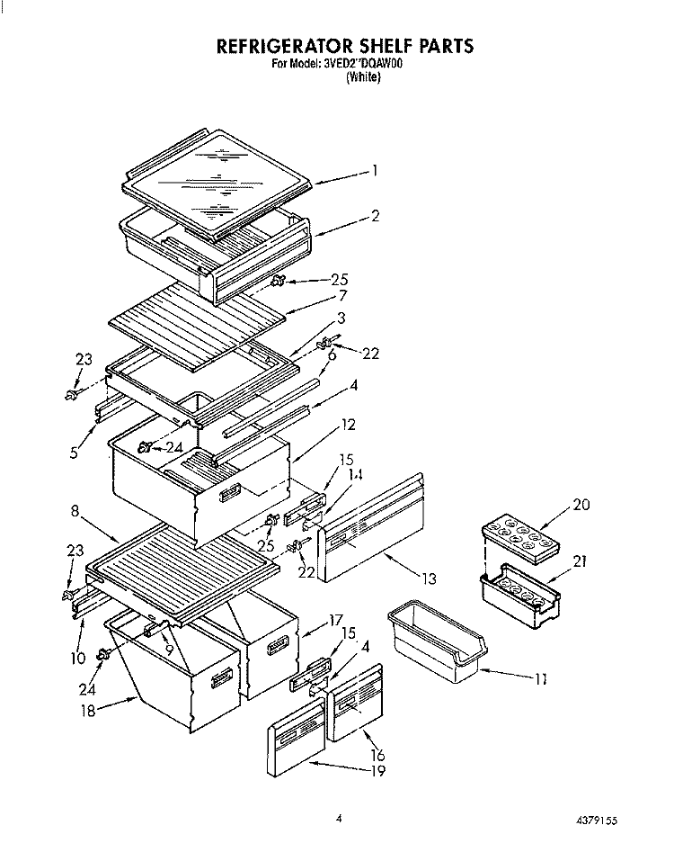 REFRIGERATOR SHELF Diagram and Parts List for 3VED27DQAW00  Whirlpool Refrigerator