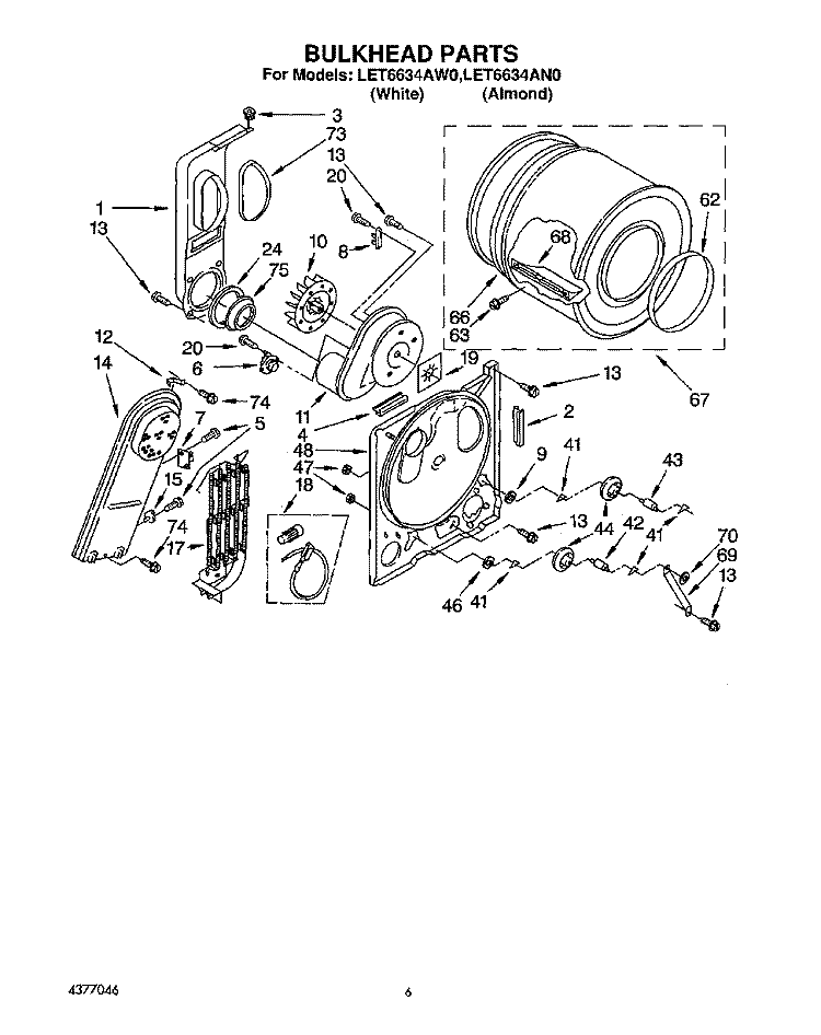 SECTION Diagram and Parts List for LET6634AN0  Whirlpool Dryer