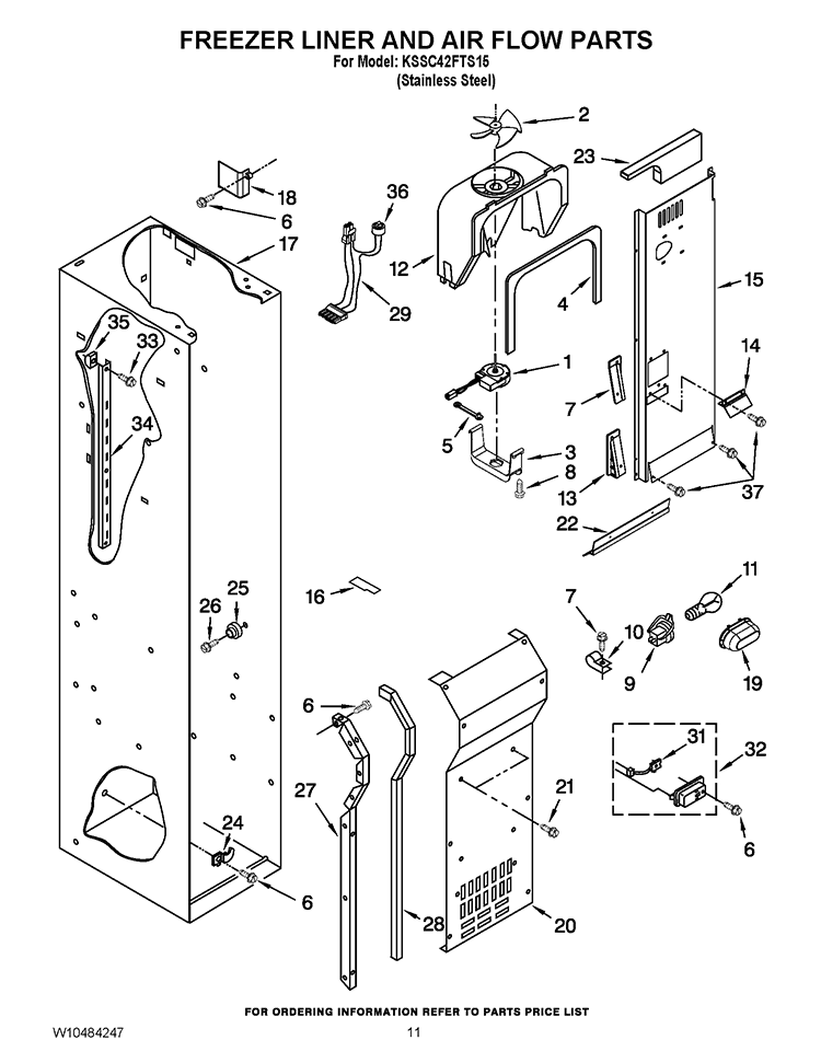 FREEZER LINER AND AIR FLOW PARTS Diagram and Parts List for KSSC42FTS15  KitchenAid Refrigerator