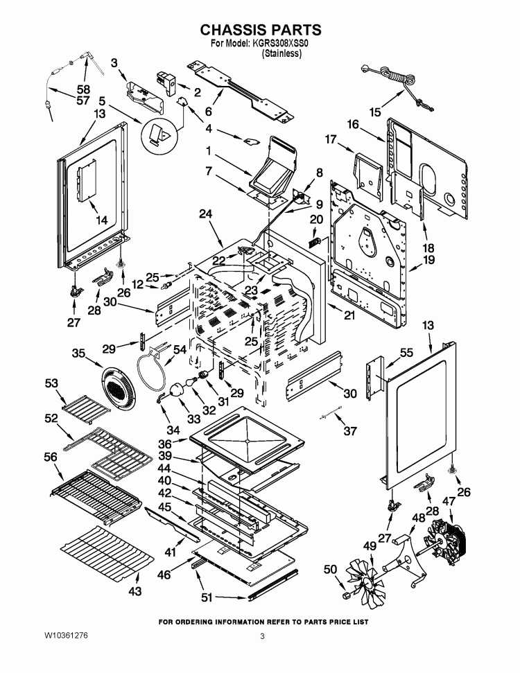 CHASSIS PARTS Diagram and Parts List for KGRS308XSS0  KitchenAid Range