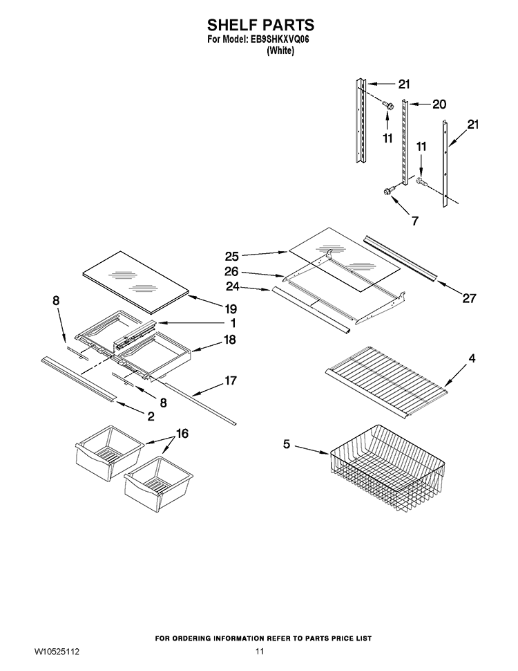 SHELF PARTS Diagram and Parts List for EB9SHKXVQ06  Whirlpool Refrigerator