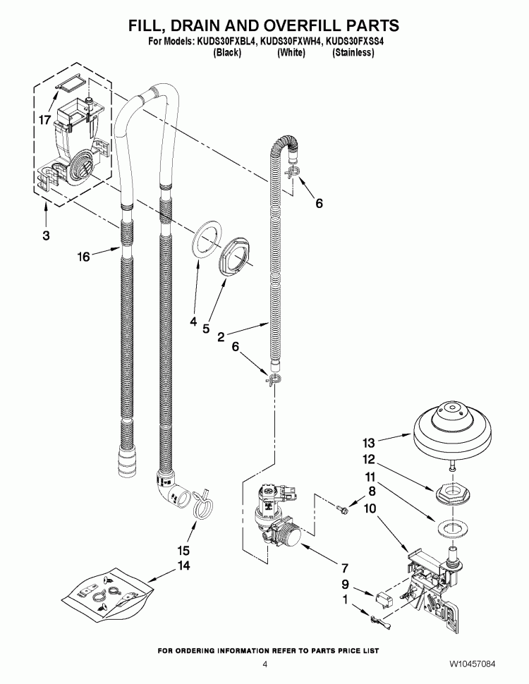 FILL, DRAIN AND OVERFILL PARTS Diagram and Parts List for KUDS30FXBL4  KitchenAid Dishwasher