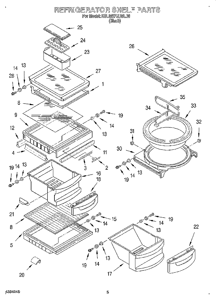 REFRIGERATOR SHELF Diagram and Parts List for KSUB27QDBL00  KitchenAid Refrigerator