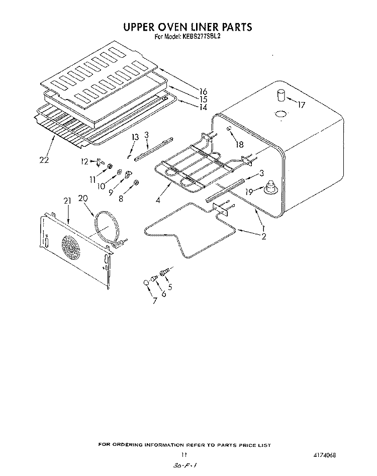 UPPER OVEN LINER Diagram and Parts List for KEBS277SWH2  KitchenAid Wall Oven