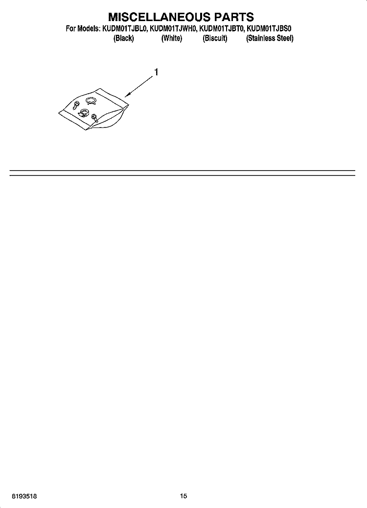 MISCELLANEOUS PARTS OPTIONAL PARTS (NOT INCLUDED) Diagram and Parts List for KUDM01TJWH0  KitchenAid Dishwasher