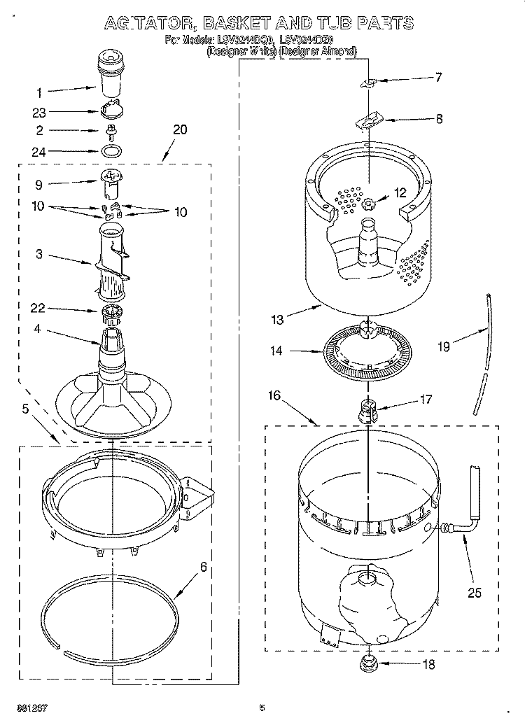 AGITATOR, BASKET AND TUB Diagram and Parts List for LSV9244DZ0  Whirlpool Washer
