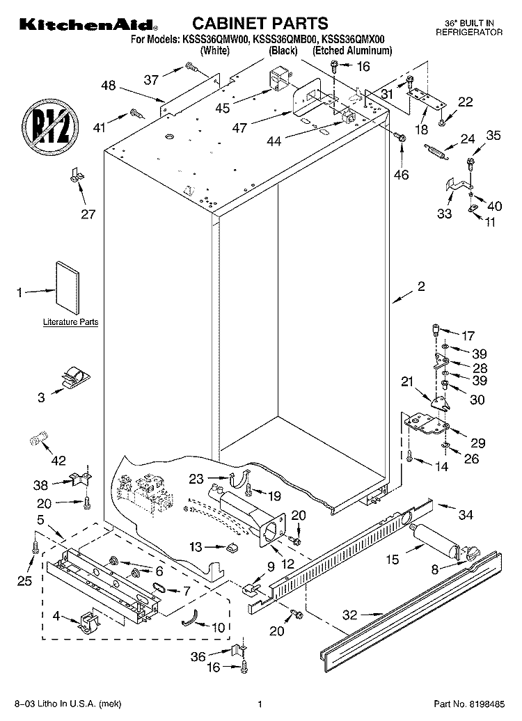 CABINET PARTS Diagram and Parts List for KSSS36QMB00  KitchenAid Refrigerator