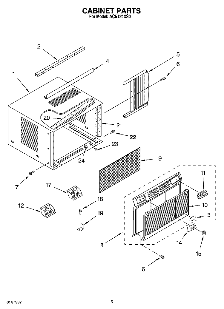CABINET PARTS Diagram and Parts List for ACE124XS0  Whirlpool Air Conditioner