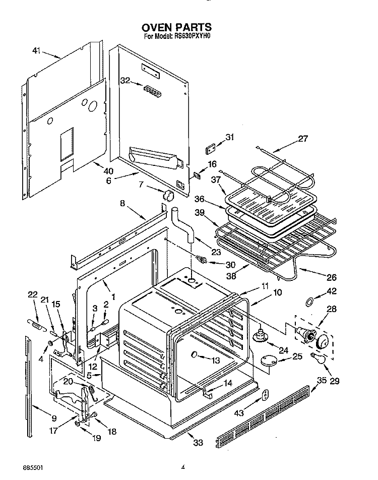 OVEN Diagram and Parts List for RS630PXYH0  Whirlpool Range