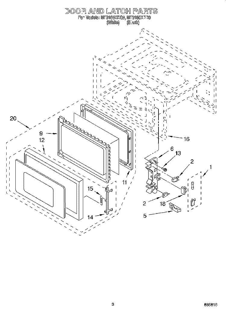 DOOR AND LATCH Diagram and Parts List for MT9160XEB0  Whirlpool Microwave