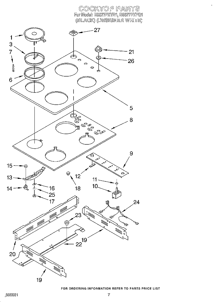 COOKTOPS Diagram and Parts List for RS677PXYQ1  Whirlpool Range