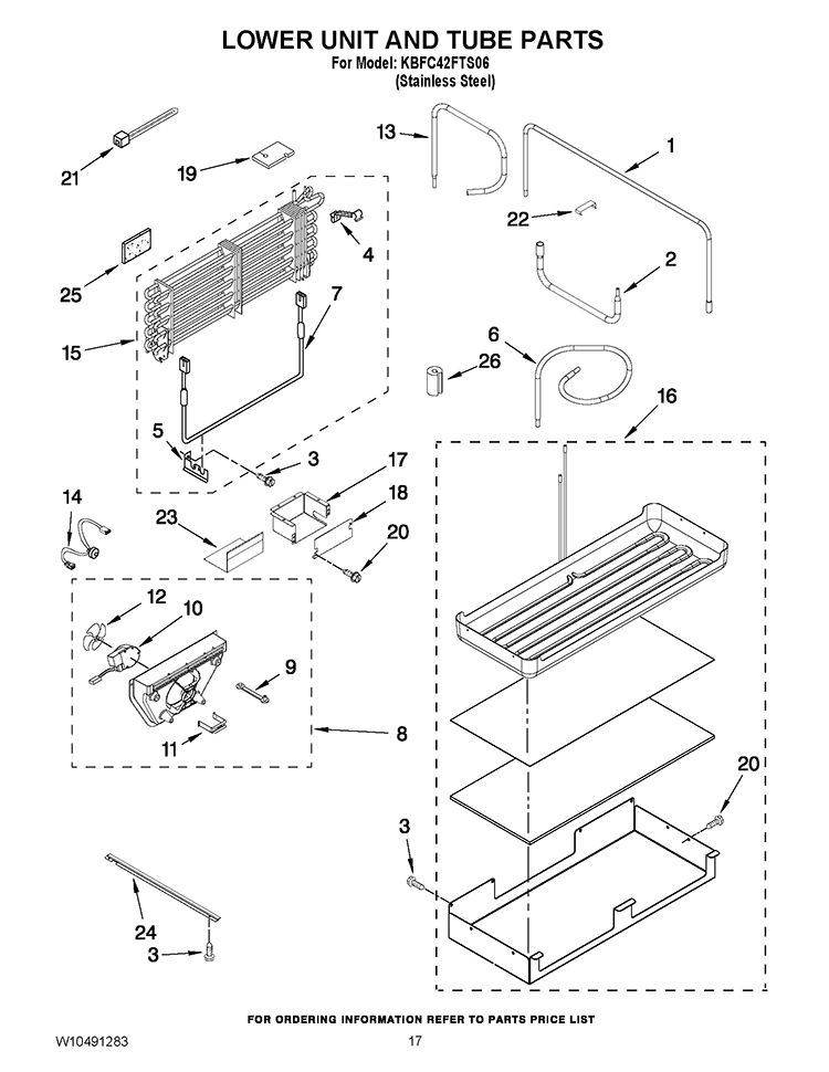 LOWER UNIT AND TUBE PARTS Diagram and Parts List for KBFC42FTS06  KitchenAid Refrigerator