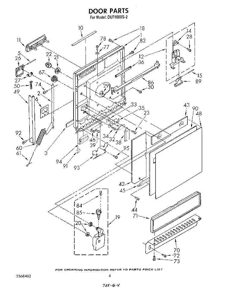 DOOR Diagram and Parts List for DU7400XS2  Whirlpool Dishwasher