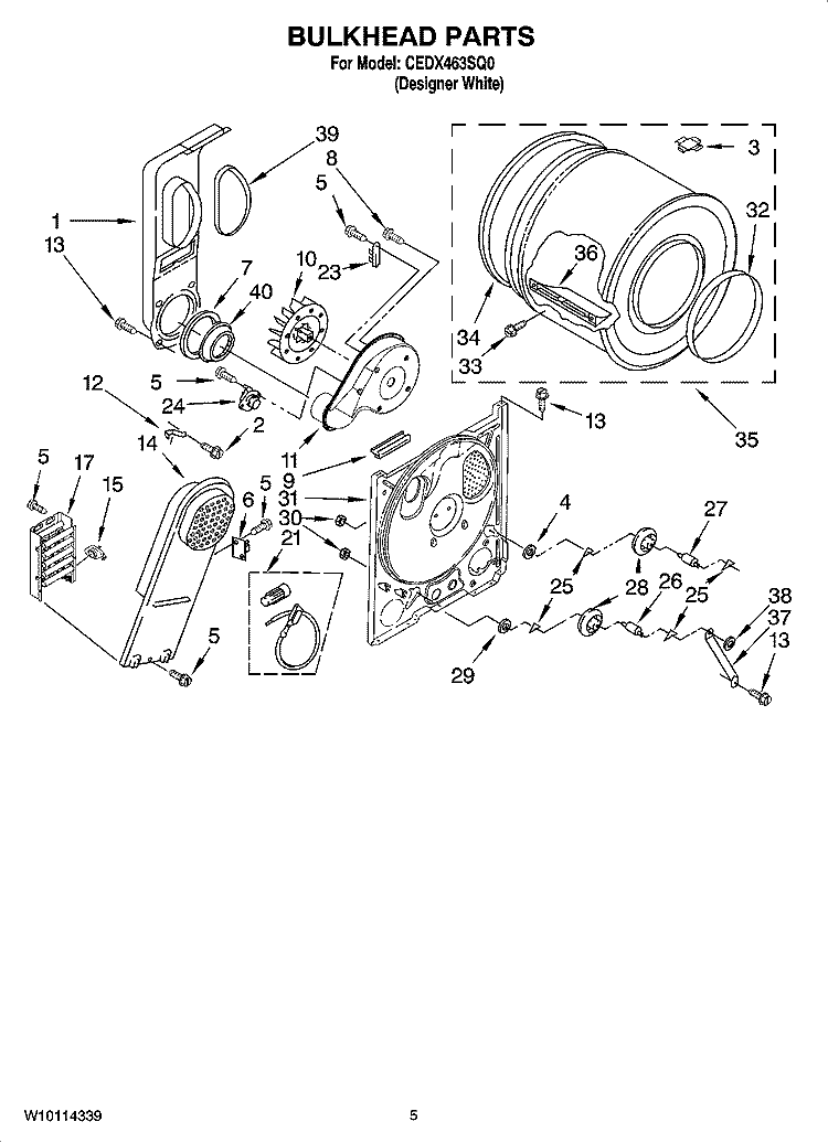 BULKHEAD PARTS, OPTIONAL PARTS (NOT INCLUDED) Diagram and Parts List for CEDX463SQ0  Crosley Dryer