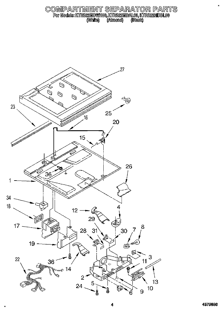 COMPARTMENT SEPARATOR Diagram and Parts List for KTRS22MDBL00  KitchenAid Refrigerator