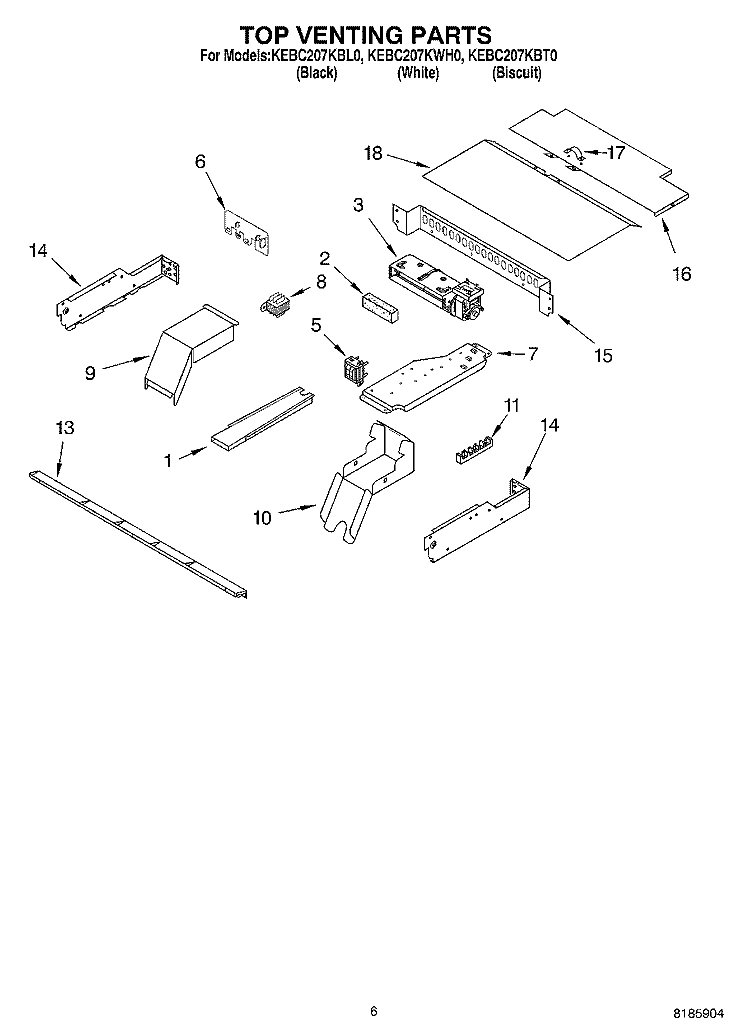 TOP VENTING Diagram and Parts List for KEBC207KWH0  KitchenAid Wall Oven
