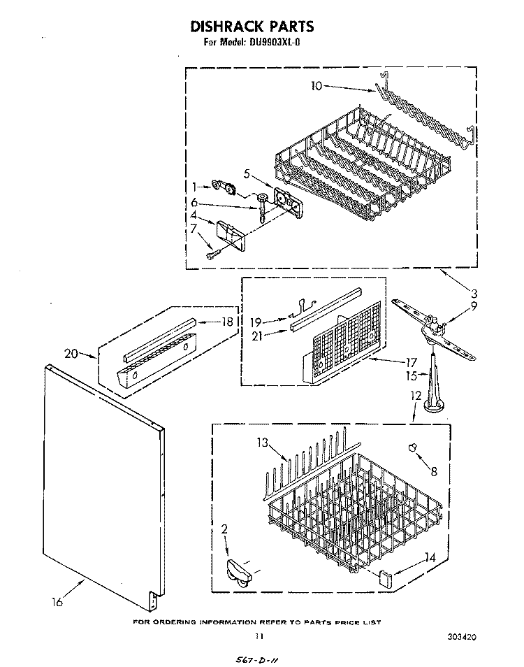 DISHRACK Diagram and Parts List for DU9903XL0  Whirlpool Dishwasher