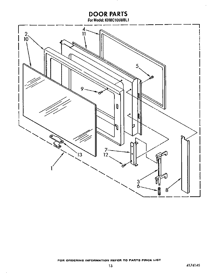 DOOR Diagram and Parts List for KHMC106WAL1  KitchenAid Microwave