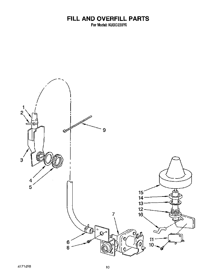 FILL AND OVERFILL Diagram and Parts List for KUDD230Y0  KitchenAid Dishwasher