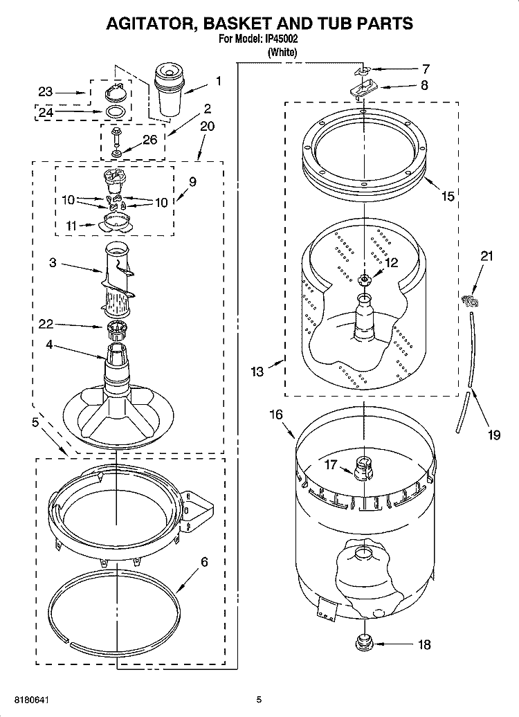 AGITATOR, BASKET AND TUB PARTS Diagram and Parts List for IP45002  Inglis Washer