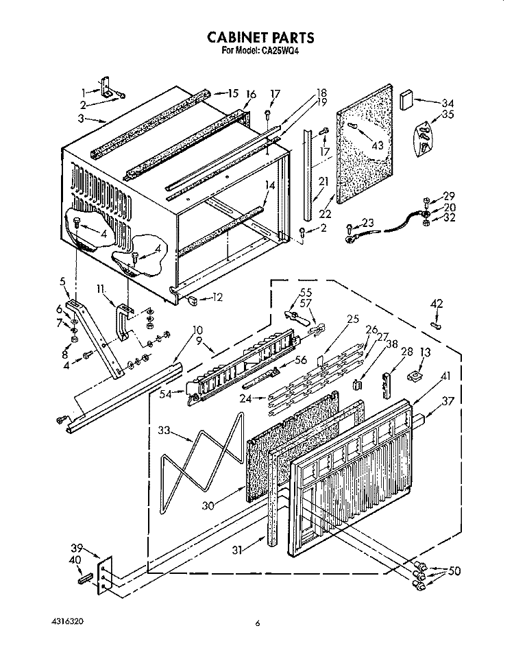 CABINET Diagram and Parts List for CA25WQ4  Whirlpool Air Conditioner