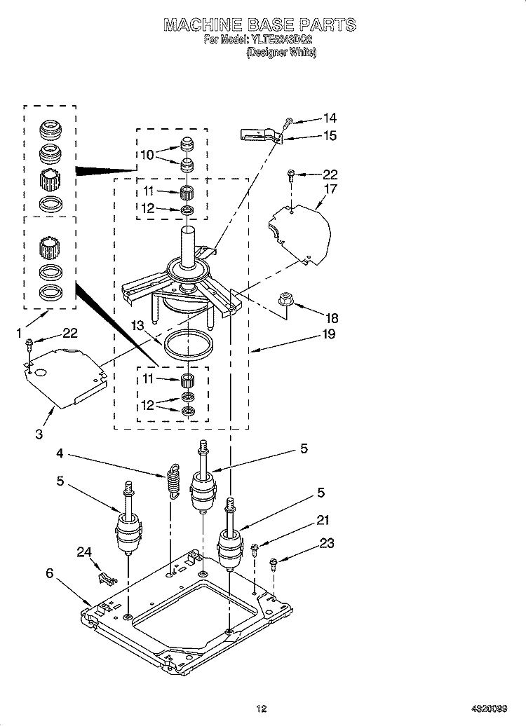 MACHINE BASE PARTS Diagram and Parts List for YLTE5243DQ2  Whirlpool Washer Dryer Combo