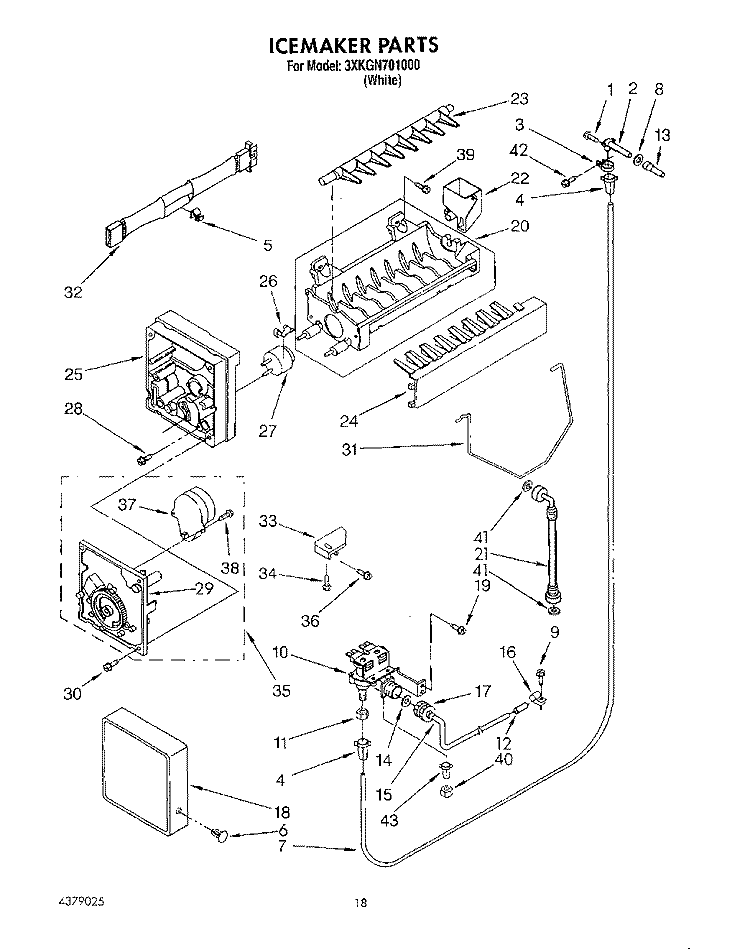 ICEMAKER Diagram and Parts List for 3XKGN701000  Whirlpool Refrigerator