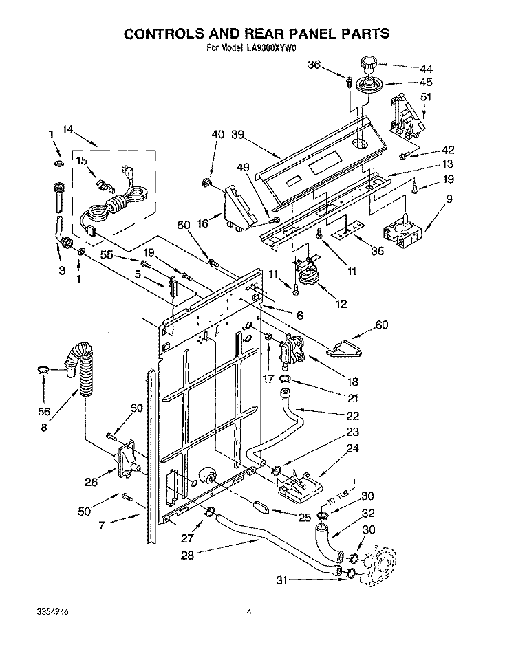 CONTROLS AND REAR PANEL Diagram and Parts List for LA9300XYN0  Whirlpool Washer