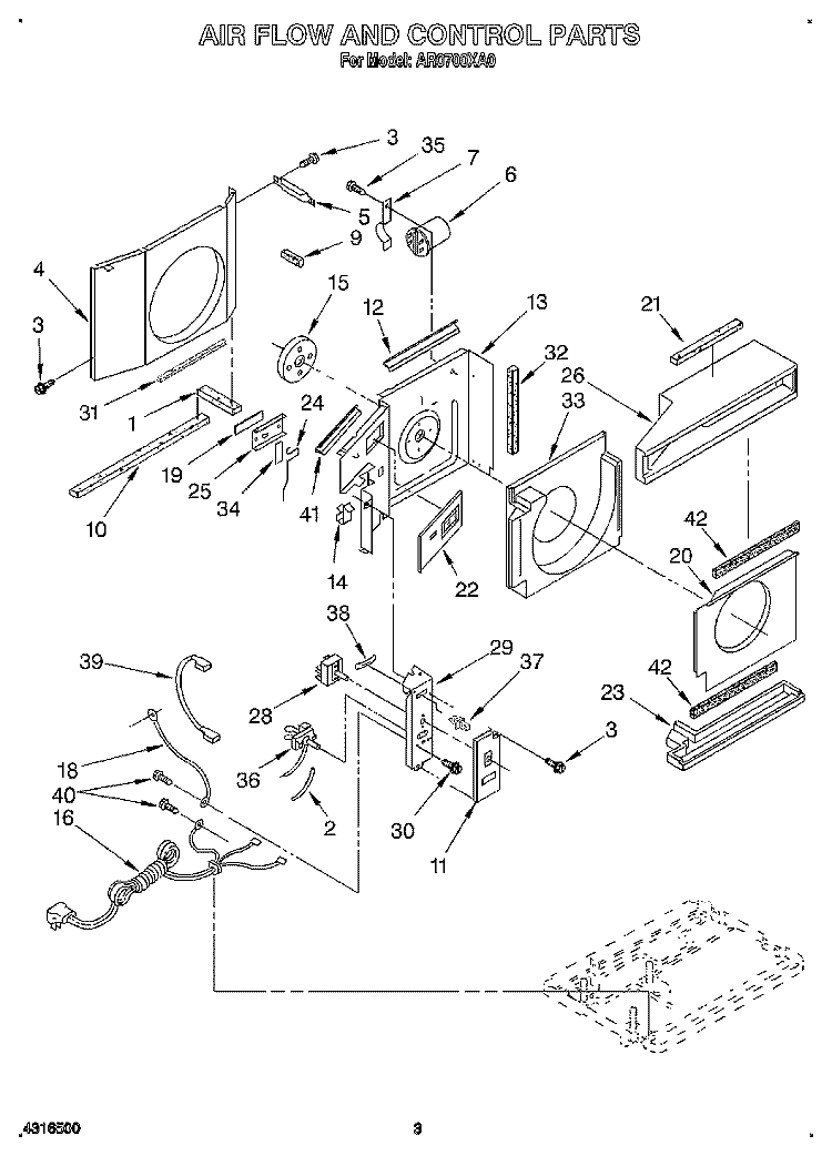 AIR FLOW AND CONTROL Diagram and Parts List for AR0700XA0  Whirlpool Air Conditioner
