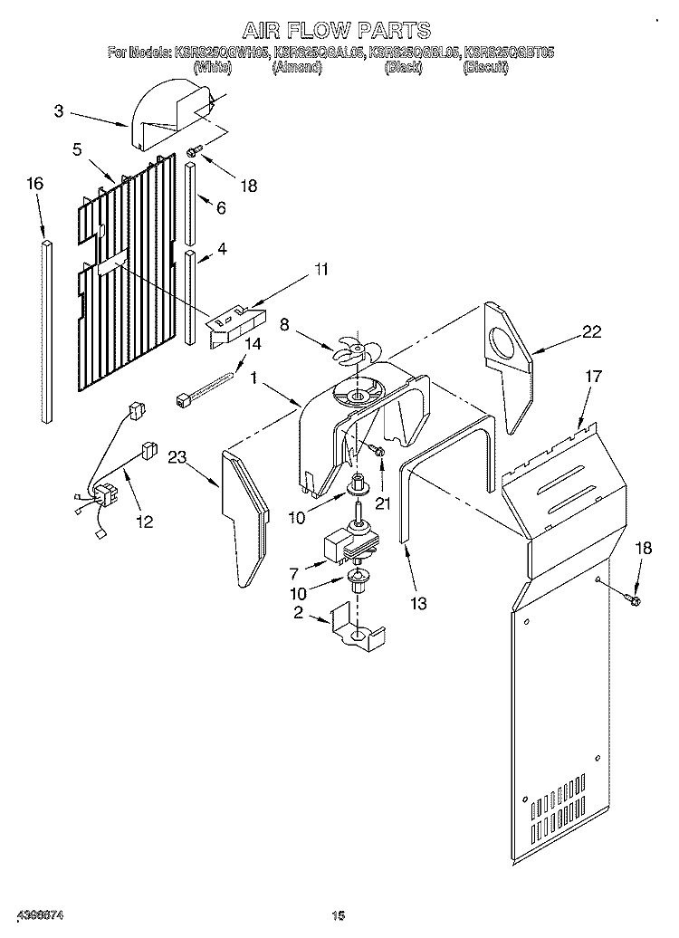 AIR FLOW Diagram and Parts List for KSRS25QGWH05  KitchenAid Refrigerator
