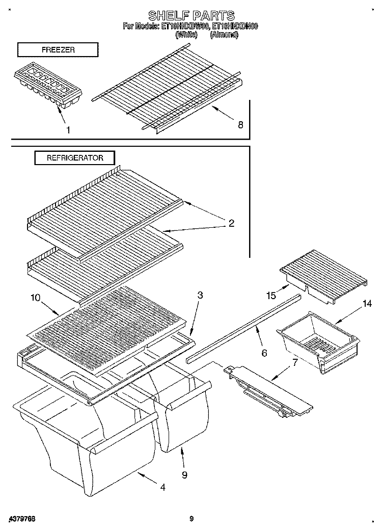 SHELF, LIT/OPTIONAL Diagram and Parts List for ET18HNXDW00  Whirlpool Refrigerator