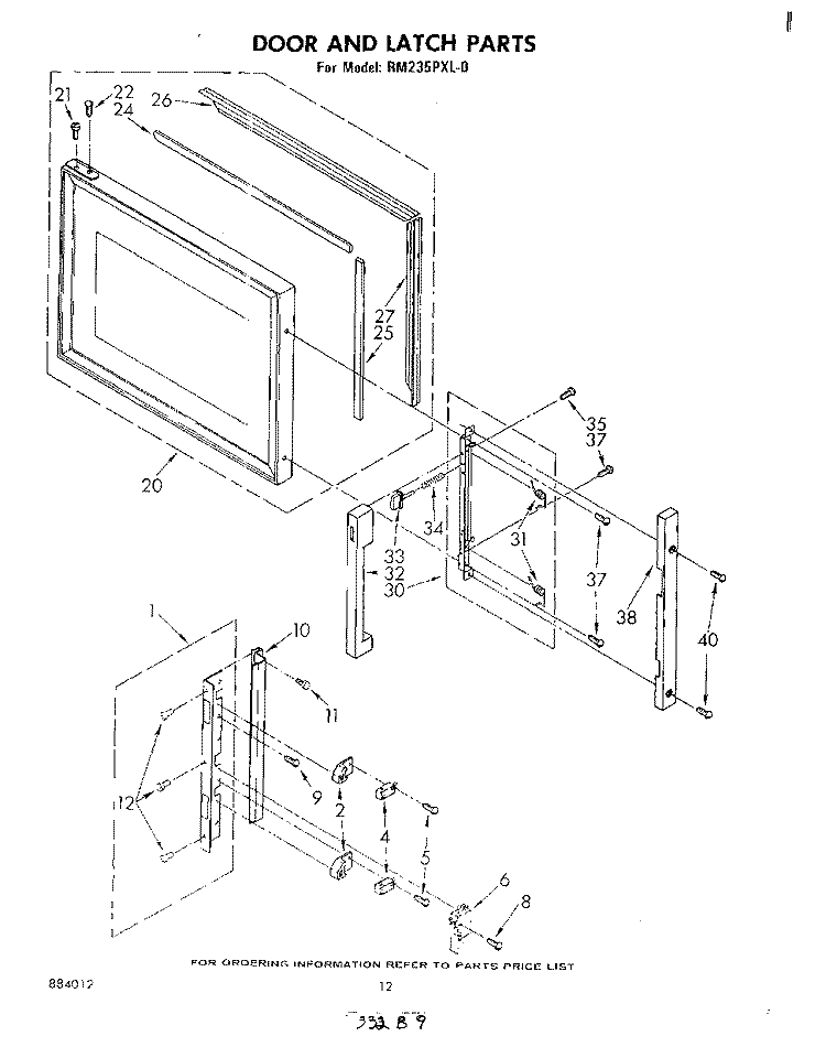 DOOR AND LATCH Diagram and Parts List for RM235PXL0  Whirlpool Microwave Oven Combo