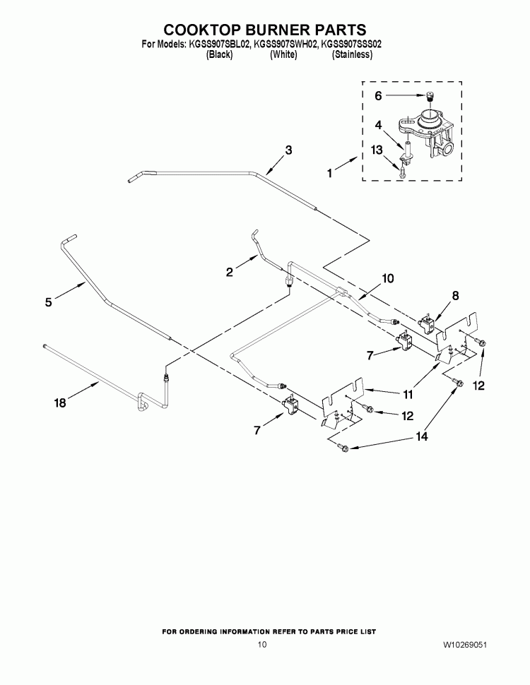 COOKTOP BURNER PARTS Diagram and Parts List for KGSS907SBL02  KitchenAid Range